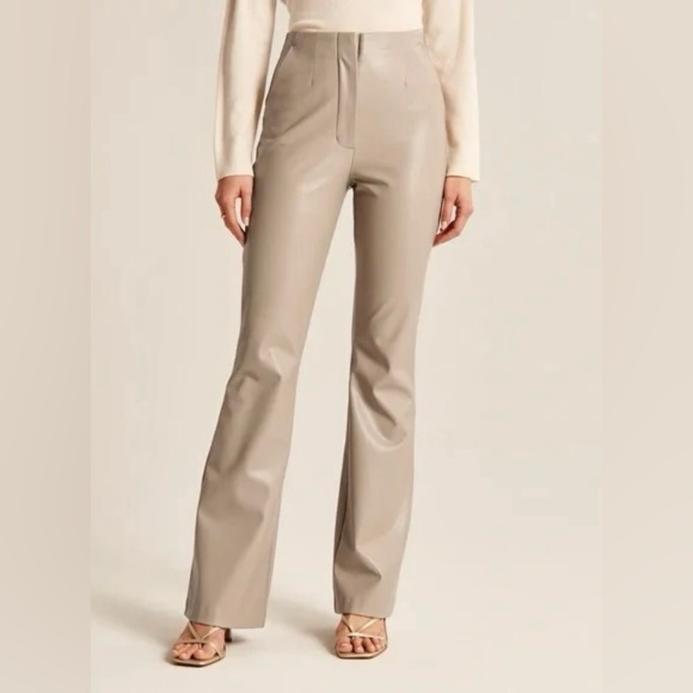 NWOT Abercrombie & Fitch Vegan Leather Curve Love Flare Pants Tan Size 25